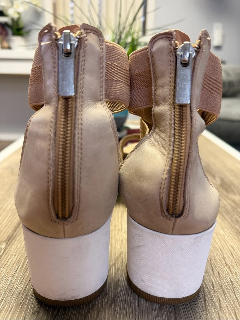 SOREL Cameron Tan Leather Flatform Wedge Ankle Strap Sandals Size 9.5